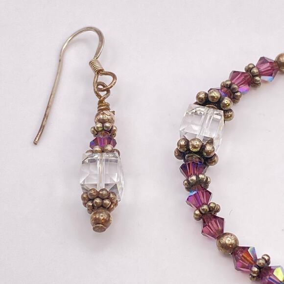 Vintage AB Faceted Crystal Bead Earrings Bracelet Sterling Silver Toggle - Picture 10 of 11